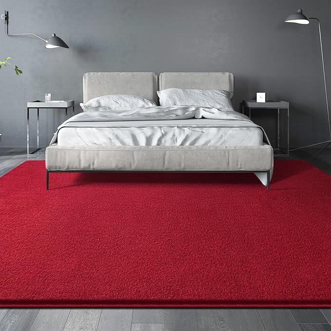 Large Area Rugs for Living Room Bedroom, 4x6 Feet Burgundy Red Rug, Minimalist Modern Shag Rug, Soft Thick Memory Foam Indoor Carpet, Non-Slip Washable Rug for Boys Girls Dorm Nursery Room Home Decor