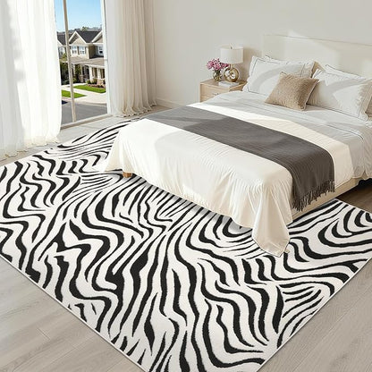 YIHOUSE 5×7 Ft Area Rugs for Living Room: Modern Washable Rug - Abstract Black and Cream White Rug for Bedroom Dining Room Office Playroom Nursery Home Decor - Nonslip Non-Shedding Striped Rugs