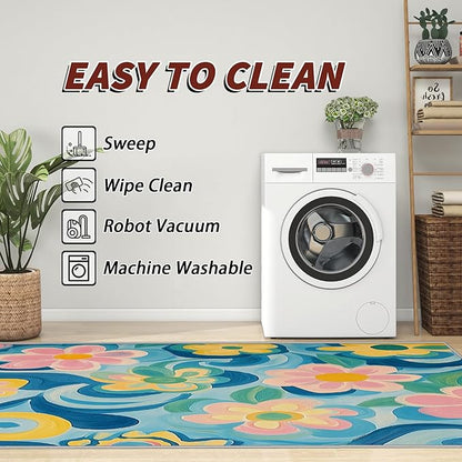 Floral Rugs for Living Room - 5x6ft - Modern Artistic Flower Rug for Bedroom Non Slip Low Pile Machine Washable Area Rugs, Floral Carpets House Decor & Gifts
