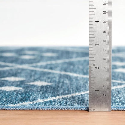 Dash & Albert Kota Indigo Machine Washable Rug, 7.5 X 9.5 Feet, Blue Geometric Pattern