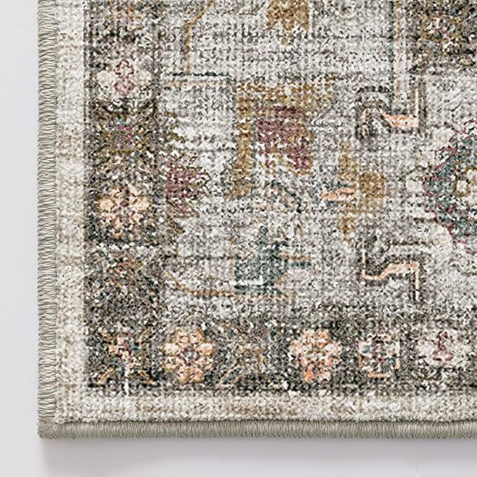 LUMI Indoor Thin Door Mat, 36x59 Washable Small Inside Doormat, Non Slip Low Pile Oriental Floor Carpet, Vintage Distressed Area Rug for Front Door,Entrance,Bedroom, Celadon