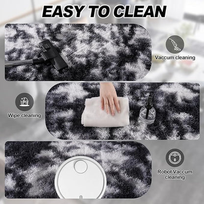 Fluffy Rug for Living Room Shaggy Area Rug High Pile Fuzzy Rug Non-Slip Indoor Floor Carpet Plush Area Rugs for Living Room Tie Dye Black White 6x9