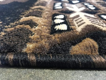 YHSF South West Native American Area Rug C318 - Easy Clean, Thick, Soft, Durable Native Tribal American Indian Inspired Rug for Bedroom/Living Room and More - Black, 5 Feet x 7 Feet