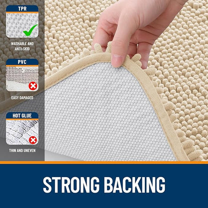 OLANLY Toilet Rugs U-Shaped 24x24, Extra Soft Absorbent Chenille Contour Bathroom Rugs for Toilet, Dry Quickly, Machine Washable, Non-Slip Bath Mat, Beige