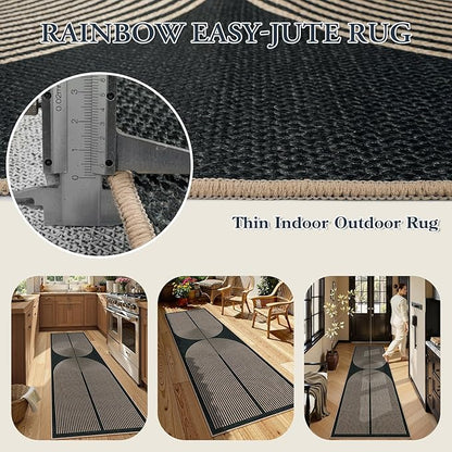Lahome Modern Rainbow Kitchen Runner Rug, 2x8 Easy Jute Rug Runners for Hallways Entry Farmhouse Indoor Outdoor Carpet, Contemporary Washable Non Slip Runner for Laundry Room Porch