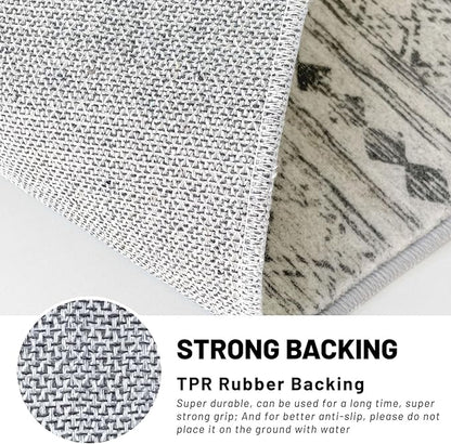 KUTA Moroccan 8x10 Rugs for Living Room Grey, Washable Boho Area Rug Non-Slip, Ultra Soft Geometric Tribal Traditional Farmhouse Carpet for Dining Room Bedroom Dorm Office Home Decor