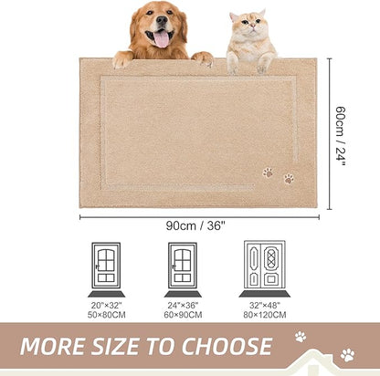 BEQHAUSE Dog Door Mat for Muddy Paws 24"x36" Dirt Trapper Absorbent Doormat Non Slip Entryway Rugs Washable Stain Resistant Welcome Floor Mat Soft Low-Profile for Front Back Door, Beige