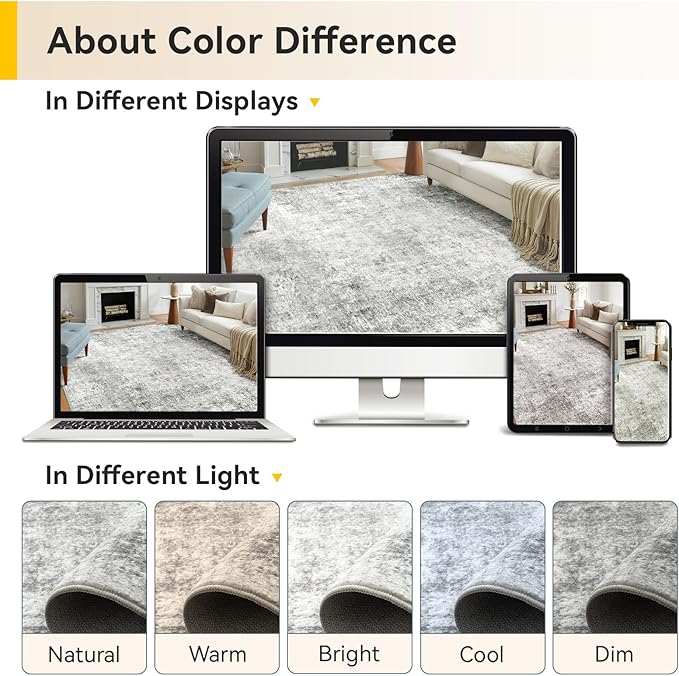 Washable Area Rugs 3'x5' Non-Slip Modern Abstract Soft for Living Room Entryway Bedroom Nursery, Print Pattern, Gray White Grey