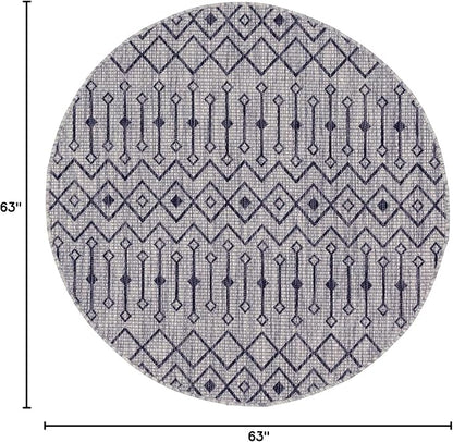 Unique Loom Outdoor Trellis Collection Area Rug - Tribal Trellis (5' 3" Round, Gray/ Black)