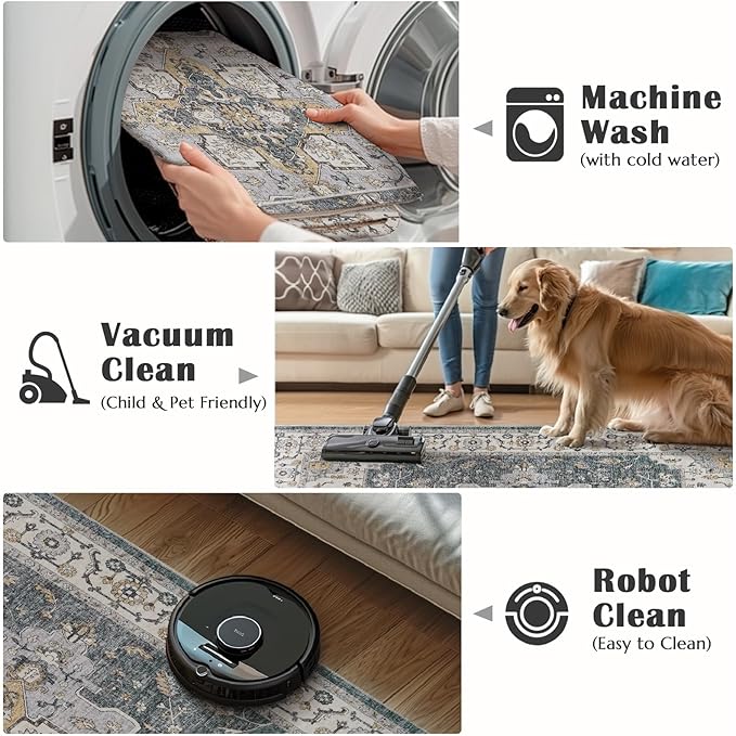 jinchan Runner Rug 3x10 Vintage Hallway Runner Boho Washable Rug Floral Medallion Retro Non Slip Classic Thin Soft Carpet for Kitchen Bedroom Bathroom Laundry Room Doorway Grey
