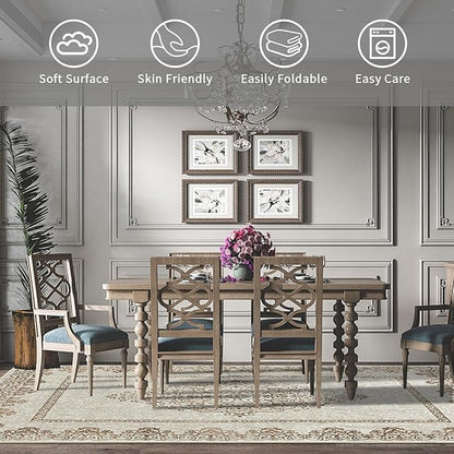 Easy-Going Large Area Rug 8x10 Washable Boho Neutral Rug for Living Room Non-Slip Bedroom Rugs Low Pile Lightweight Floral Brown Print Vintage Throw Rug for Dining Room Kitchen Home Office Carpet