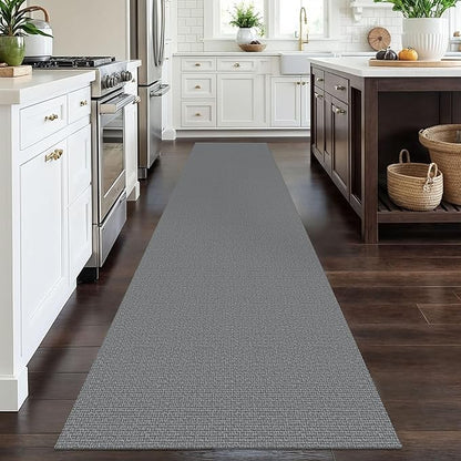 EARTHALL Washable Runner Rug 2.6x12 Ft Non Slip Runners for Hallways Cotton Rubber Backed Kitchen Runner Braided Indoor Floor Carpet Runners for Entryway, Hallway, Kitchen, Bedroom, Charcoal Gray