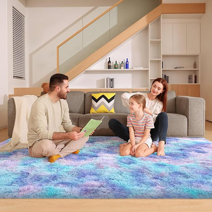 6x9 Area Rugs for Living Room, Fluffy Large Rugs for Bedroom, Soft Shag Fuzzy Non-Slip Carpet for Kids Boys and Girls Nursery Room Dorm Indoor Home Decor (Rainbow, 6ft x 9ft)