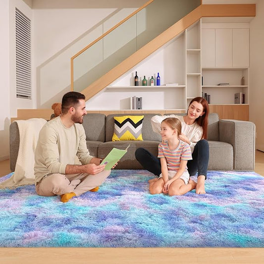 6x9 Area Rugs for Living Room, Fluffy Large Rugs for Bedroom, Soft Shag Fuzzy Non-Slip Carpet for Kids Boys and Girls Nursery Room Dorm Indoor Home Decor (Rainbow, 6ft x 9ft)