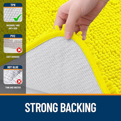 OLANLY Bathroom Rugs 24x16, Extra Soft Absorbent Chenille Bath Rugs, Rubber Backing Quick Dry, Machine Washable Bath Mats for Bathroom Floor, Tub and Shower, Home Decor Accessories, Lemon Yellow