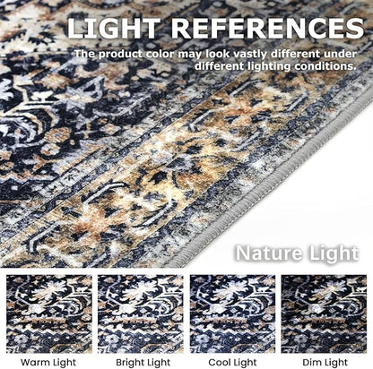 KOZYFLY Runners for Hallways 2x6 Ft Washable Kitchen Runner Rug Boho Runner Rug for Entryway Indoor Gold Navy Printed Oriental Faux Wool Floor Carpet Runner for Bedroom Kitchen Hall