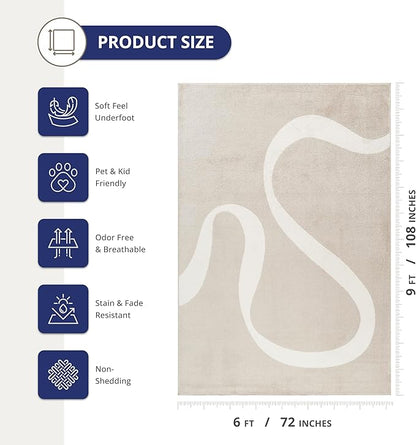Abani Deco Collection Area Rug - Beige Modern Abstract Ribbon Design - 6' x 9' - for Living Room, Bedroom & Office