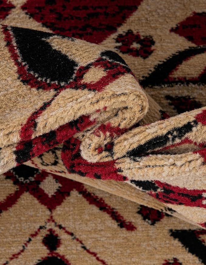 Unique Loom Taftan Collection Border Geometric Tribal Inspired Design Area Rug (7' 0 x 10' 0 Rectangular, Red/ Gold)