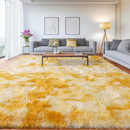 Upgrade Non-Slip Plush Rugs for Living Room, Soft Shaggy Carpets for Living Room, Fuzzy Rugs for Kids' Room, Perfect Decor for Modern Home Tie Dye Yellow 5x7Feet