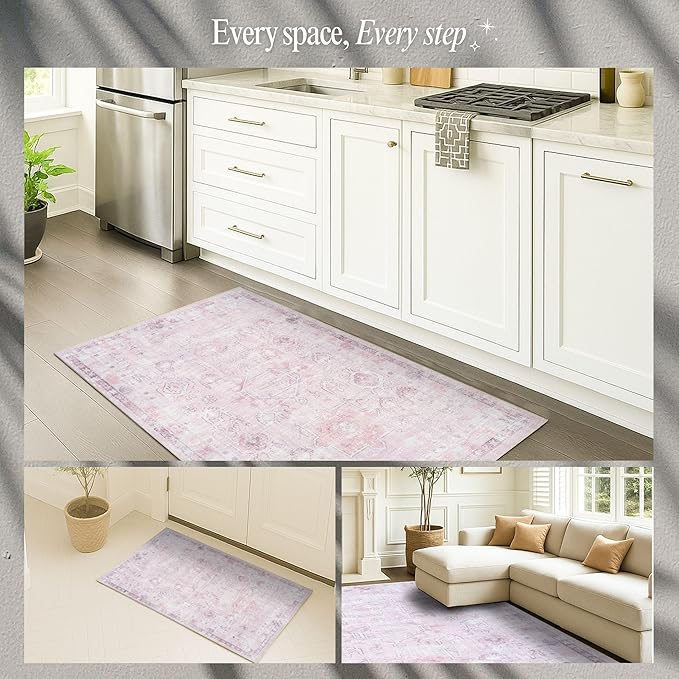 Fame Rugs Turkish Rug. Washable Vintage Oriental Antique Inspired Traditional Doormat Small Modern Area Rugs Luxury Entryway Entry Bedroom Bathroom Kitchen (412PP, 4'9 x 6'9)