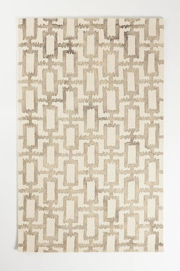 Hand-Tufted Wool Marengo Rug in Taupe – Geometric Patterned Carpet for Living Room, Bedroom & Study – Soft & Durable– 8 x 11