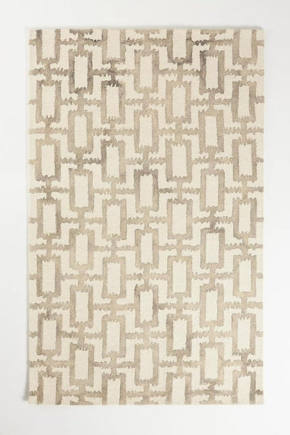 Hand-Tufted Wool Marengo Rug in Taupe – Geometric Patterned Carpet for Living Room, Bedroom & Study – Soft & Durable– 4 x 6