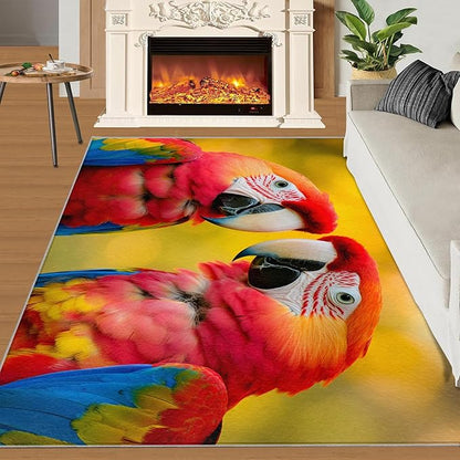 Parrot Rugs for Bedroom - 6x9 Area Rug - Cute Parrot Rugs for Living Room, Colorful 3D Animal Rug, Non-Slip Washable Home Decor Carpet