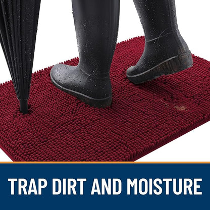 OLANLY Dog Door Mat for Muddy Paws 36x24, Absorbs Moisture and Dirt, Absorbent Non-Slip Washable Doormat, Quick Dry Chenille Mud Mat for Dogs, Entry Indoor Entryway Carpet for Inside Floor, Burgundy