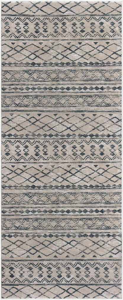 KUTA Boho Kitchen Runner 2x5 Brown Black Moroccan Washable Rug Non-Slip Vintage Hallway Runners Ultra Soft Distressed Geometric Floor Carpet for Bedroom Laundry Living Room