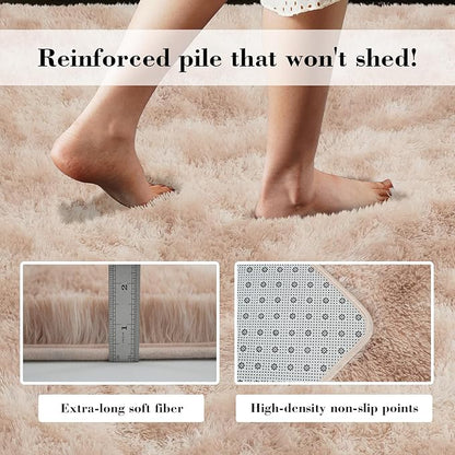 Fluffy Rug Shaggy Area Rug, Mottling Beige 6x9 Area Rugs for Living Room, Large Shag Area Rugs for Bedroom Kids Room Home Decor, Upgrade Anti-Skid Rectangular Fuzzy Rugs