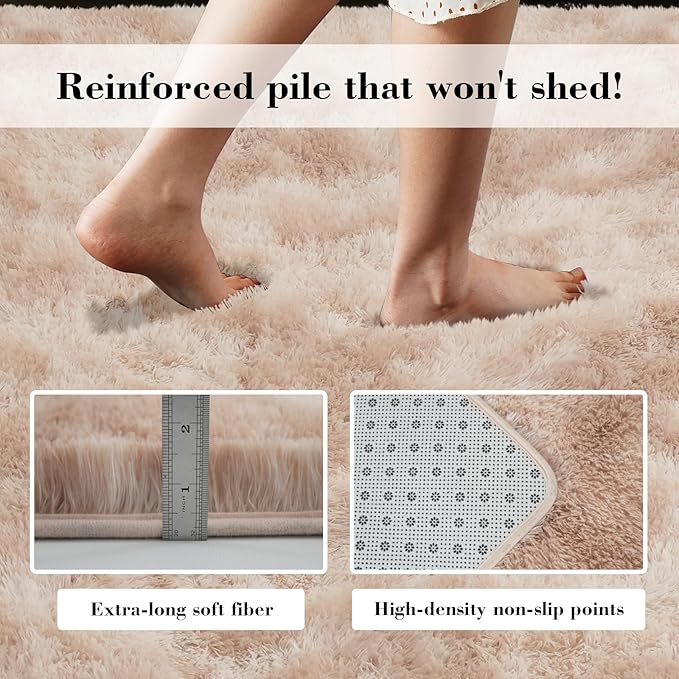 Fluffy Rug Shaggy Area Rug, Mottling Beige 5x8 Area Rugs for Bedroom, Small Bedside Rug, Soft Fluffy Shaggy Entryway Throw Rugs for Living Room Bedroom Kids Room Home Decor