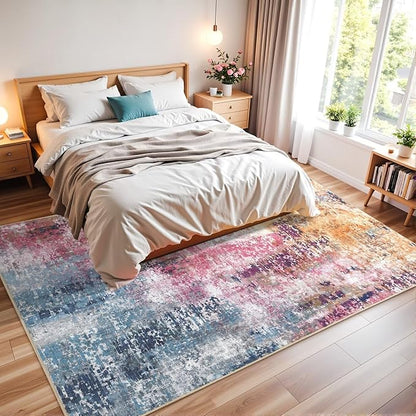 Washable Abstract Rug, 6x9 Modern Area Rugs with Non-Slip Rubber Backed for Living Room, Thin but Soft Contemporary Carpet Kitchen Bedroom Dining Room Decor, Galaxy