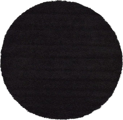 Unique Loom Solid Shag Collection Area Rug (6' 1" Round, Jet Black)
