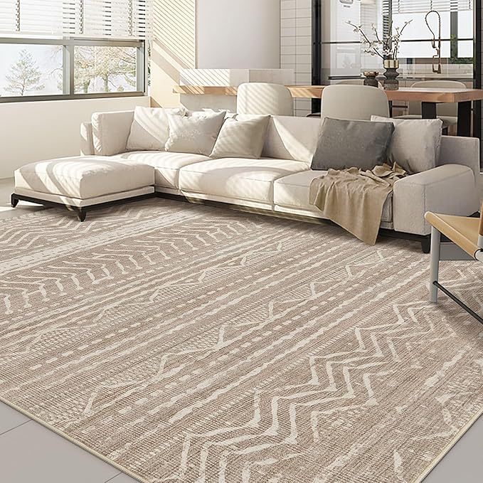 Nakagishi 7x9 Area Rugs Living Room: Washable Boho Large Neutral Soft Farmhouse Rug Stain Resistant Modern Geometric Non-Slip Indoor Floor Carpet for Bedroom Nursery Kids Playroom Office Dining Room