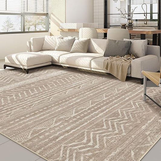 Nakagishi 7x9 Area Rugs Living Room: Washable Boho Large Neutral Soft Farmhouse Rug Stain Resistant Modern Geometric Non-Slip Indoor Floor Carpet for Bedroom Nursery Kids Playroom Office Dining Room