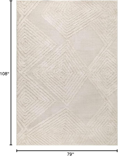 Antep Rugs Palafito 6x9 Geometric Shag Diamond High-Low Pile Textured Indoor Area Rug (Beige, 6'7" x 9')