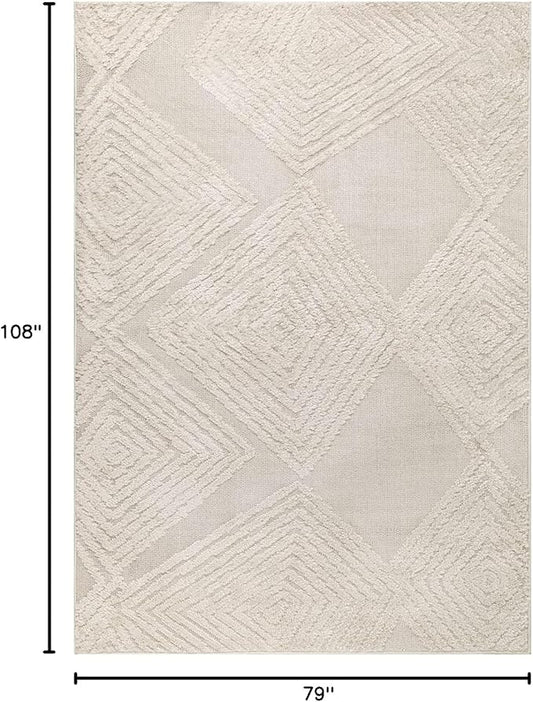 Antep Rugs Palafito 6x9 Geometric Shag Diamond High-Low Pile Textured Indoor Area Rug (Beige, 6'7" x 9')