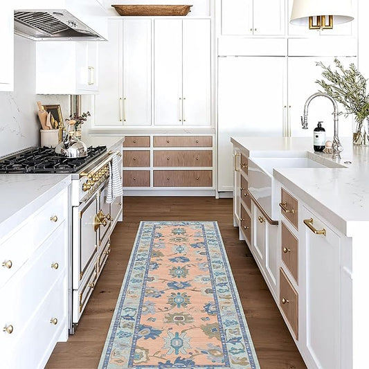 Fame Living Modern Oushak Rug, Rugs, Vintage, Turkish, Eclectic, Floral, Pastel, Washable, Small Throw, Accent Area Rug for Living Room, Bedroom, Kitchen, Bathroom, 2'5"x4'9"
