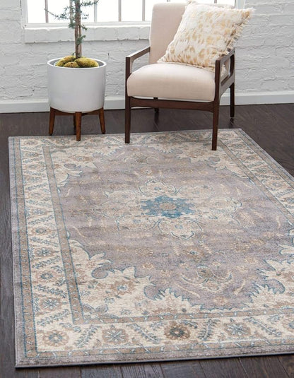 Unique Loom Salzburg Collection Classic Traditional Design Oriental Inspired Border Area Rug (3' 3 x 5' 3 Rectangular, Gray/Beige)