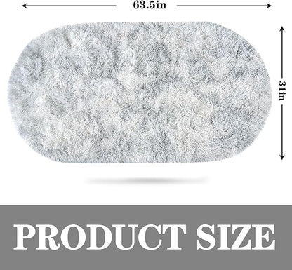 Soft Fluffy Area Rug for Bedroom, Tie-Dye Grey Fuzzy Shaggy Oval Throw Rugs for Bedside, Non-Slip Cozy Plush Shag Carpet for Kids Room Nursery Dorm Living Room, 2.6 x 5.3 Feet