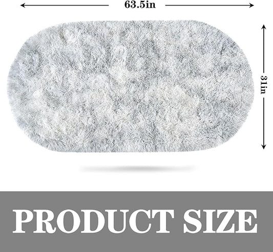 Soft Fluffy Area Rug for Bedroom, Tie-Dye Grey Fuzzy Shaggy Oval Throw Rugs for Bedside, Non-Slip Cozy Plush Shag Carpet for Kids Room Nursery Dorm Living Room, 2.6 x 5.3 Feet