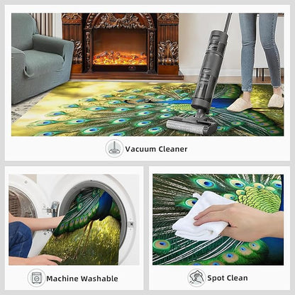 Peacock Rug 6x9-6x9 Rug, Wonderful Peacock Area Rugs for Bedroom, Nature Rugs for Living Room, Modern Style Washable Mat, Aesthetics Carpet - Peafowl Home Decor & Gifts