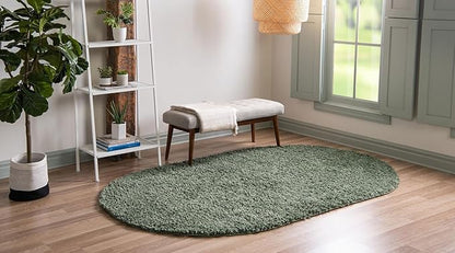 Unique Loom Davos Shag Collection Area Rug - Solid (3' 3" x 5' 3" Oval, Sage)