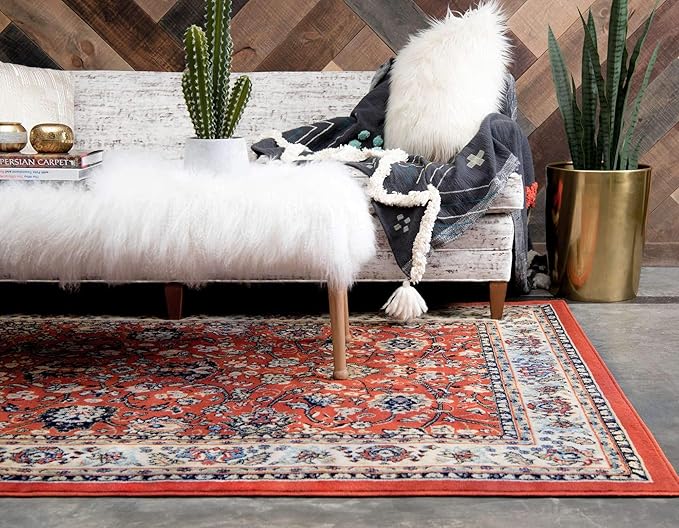 Unique Loom Sialk Hill Collection Area Rug - Washington (5' 1" x 8' Rectangle Terracotta/Cream)