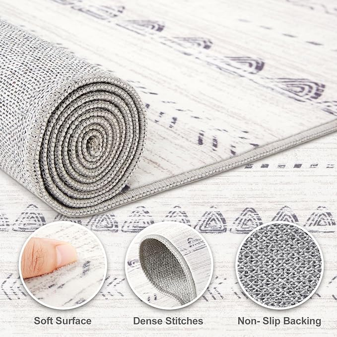 Nakagishi Runner Rug Kitchen Washable Rugs: 2x6 Non-Slip Boho Soft Modern Stain Resistant Indoor Floor Neutral Farmhouse Throw Carpet for Hallway Bathroom Laundry Room Entryway Bedroom- Gray