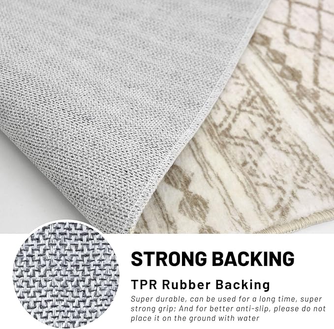 KUTA Boho Runners for Hallways 2.6x14 ft Moroccan Beige Washable Long Hall Carpet Non-Slip Vintage Soft Distressed Geometric Kitchen Runner Rug for Bedroom Laundry Living Room