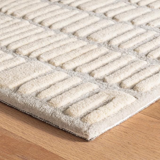 Dash and Albert Roark Wool Area Rug - 9.5 X 13.5 Ivory Geometric Hand Tufted Accent Rug - Durable, High Traffic Areas Hallway, Living Room, Stairs - Premium Luxury Hotel Quality Soft Breathable