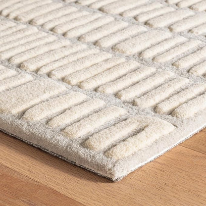 Dash and Albert Roark Wool Area Rug - 6' x 9' Ivory Geometric Hand Tufted Accent Rug - Durable, High Traffic Areas Hallway, Living Room, Stairs - Premium Luxury Hotel Quality Soft Breathable