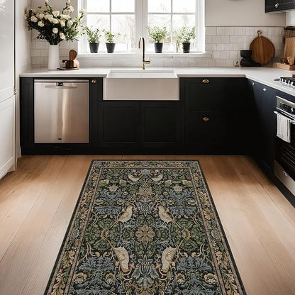 Large Entryway Rugs Indoor - 3x5 Washable Rugs for Kitchen Bedroom Beside Bed Door Mat Indoor Entrance with Moody Woodland Flowers, Non Slip Stain Resistant Low Pile