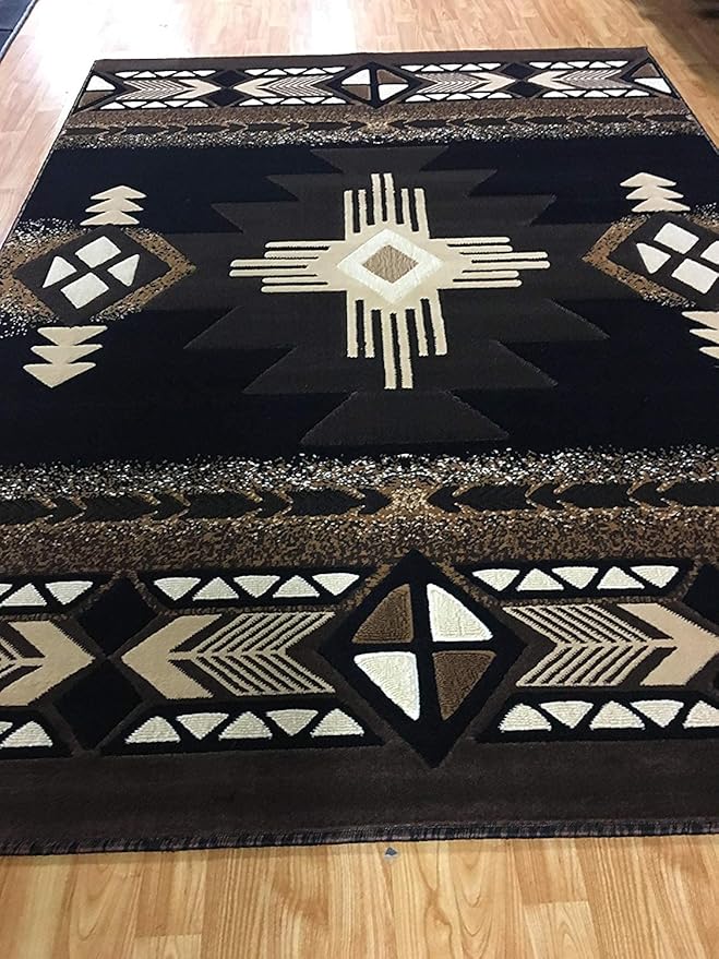 YHSF South West Native American Area Rug C318 - Easy Clean, Thick, Soft, Durable Native Tribal American Indian Inspired Rug for Bedroom/Living Room and More - Black, 5 Feet x 7 Feet